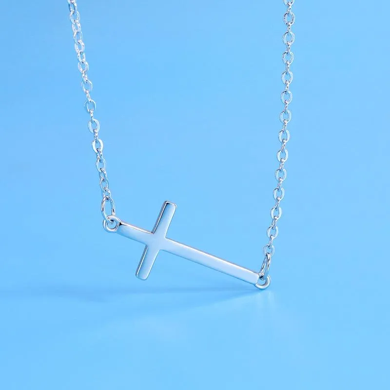 Sideways Horizontal Cross Pendant Necklace