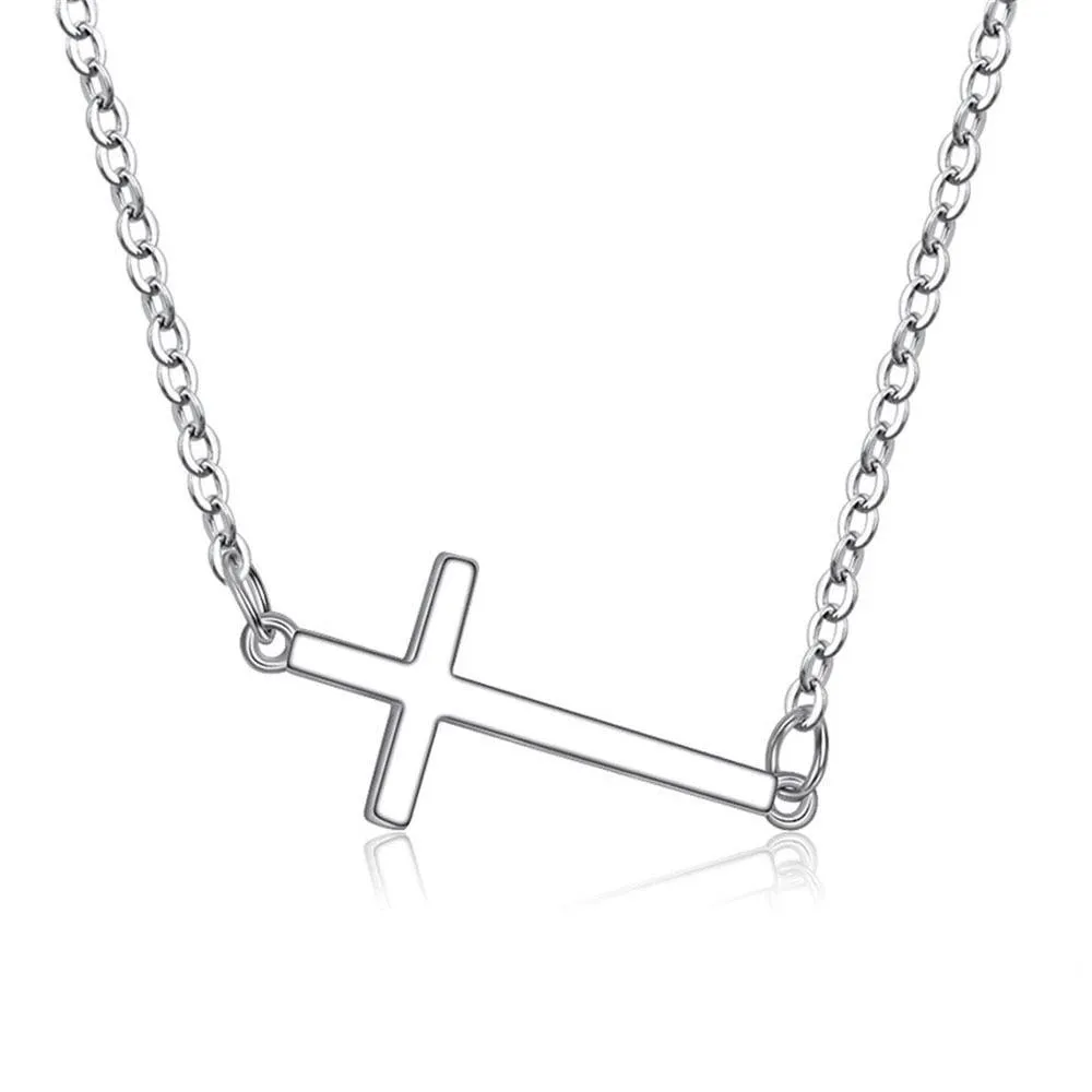 Sideways Horizontal Cross Pendant Necklace