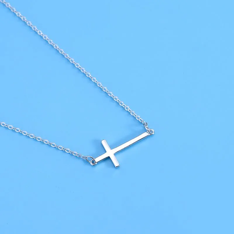 Sideways Horizontal Cross Pendant Necklace