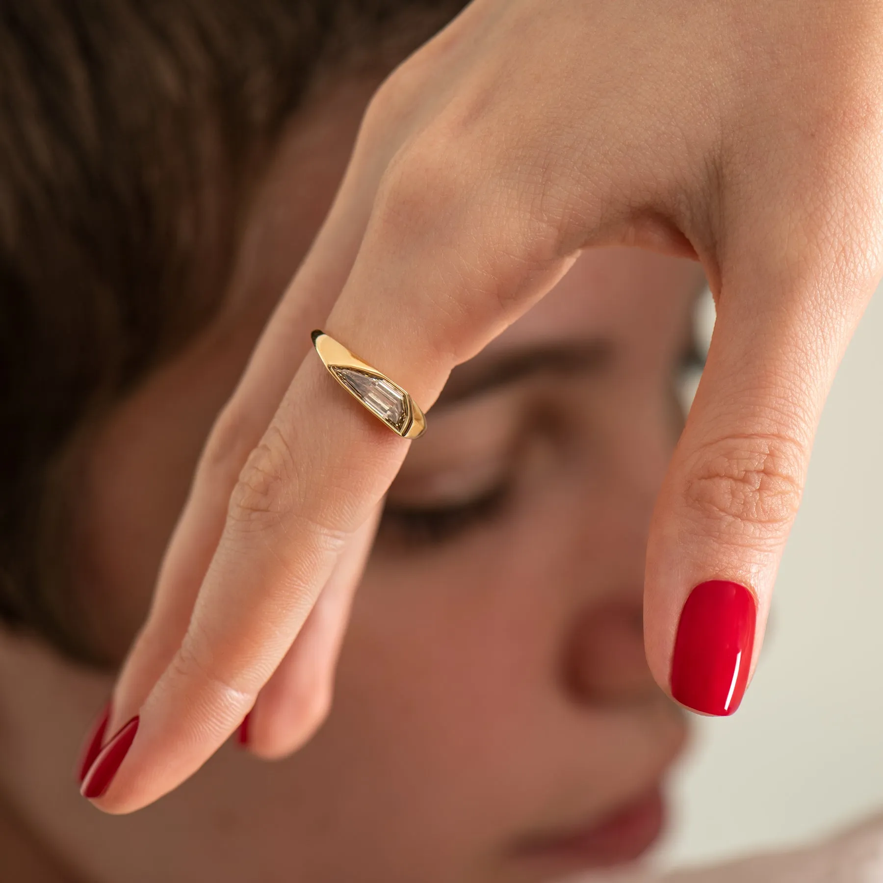 Sliced Diamond Solitaire Ring with a Minimal Golden Bezel - OOAK