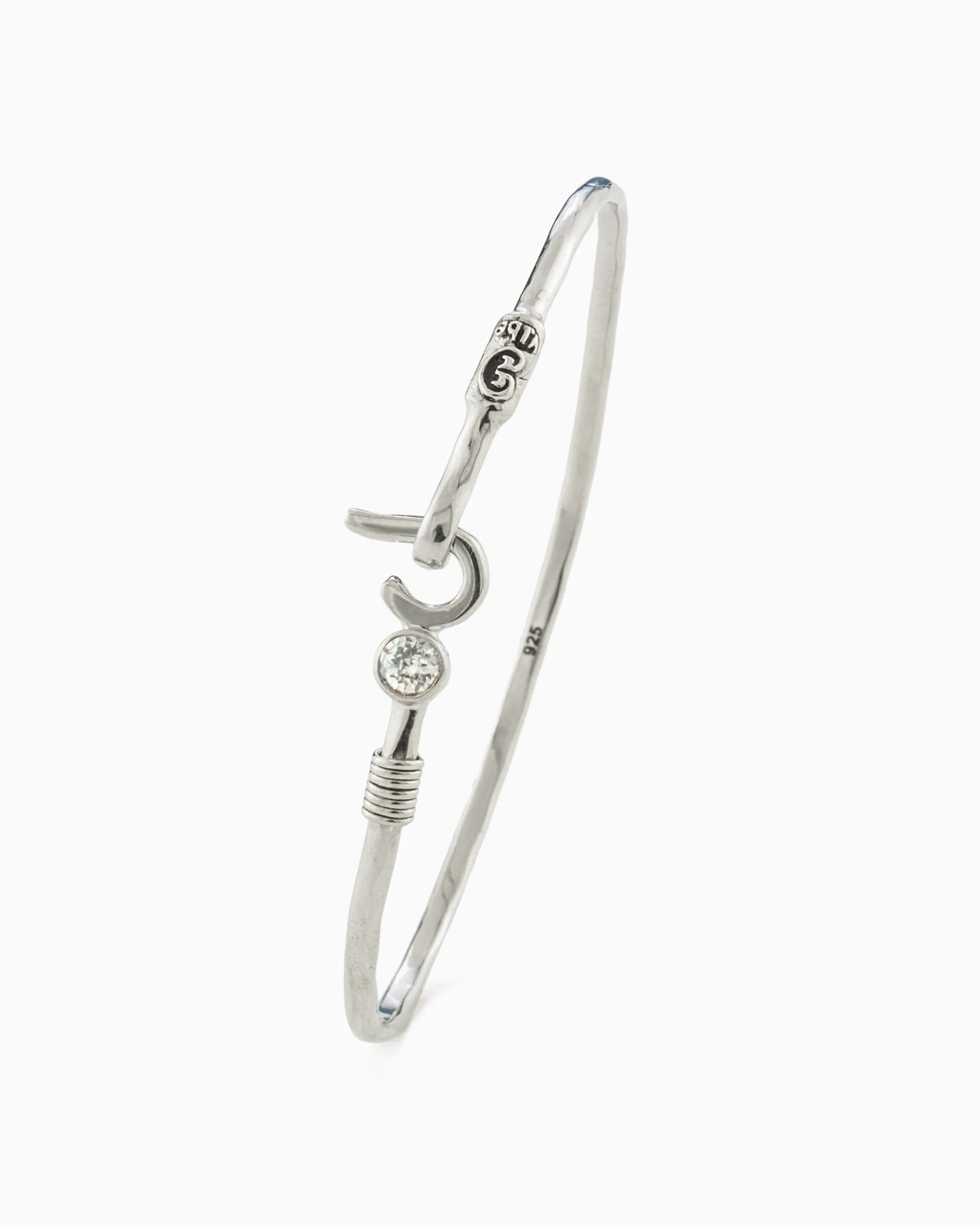 St. John Hook Bracelet with Stone, 2mm - White Zircon