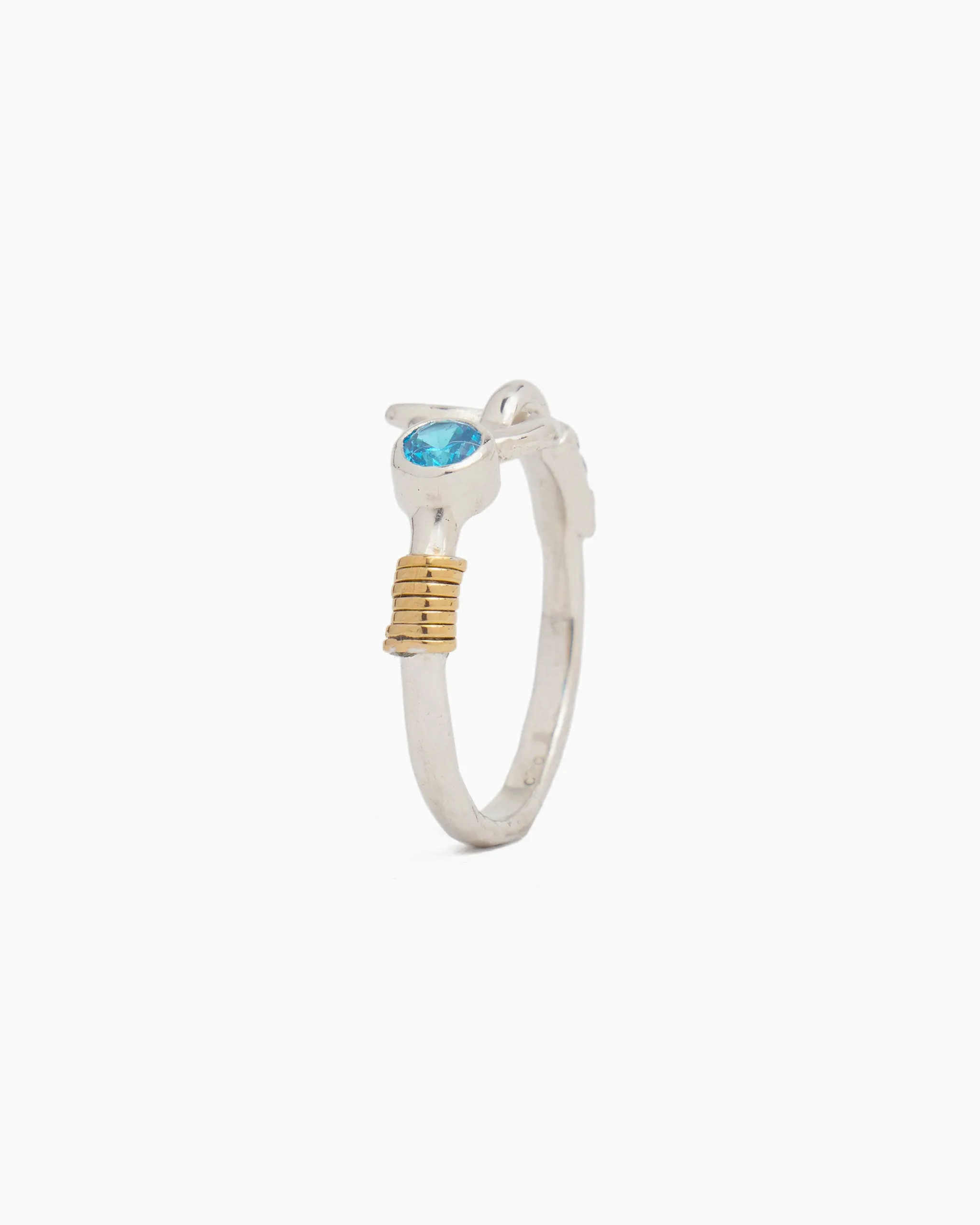 St. John Hook Ring with Stone - Blue Zircon