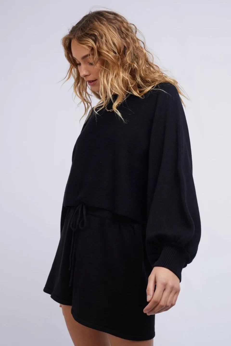 Stevie Black Puff Sleeve Knit Jumper