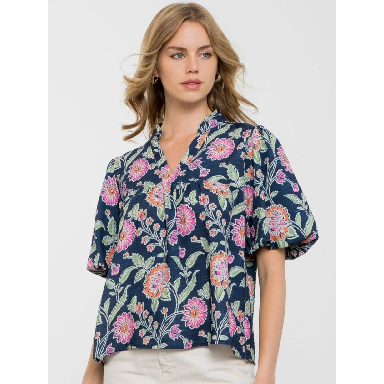 Suri Flower Print Puff Sleeve THML Top