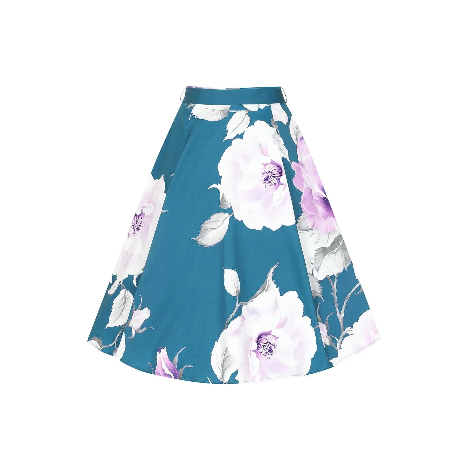 Teal Floral Rockabilly Swing Skirt