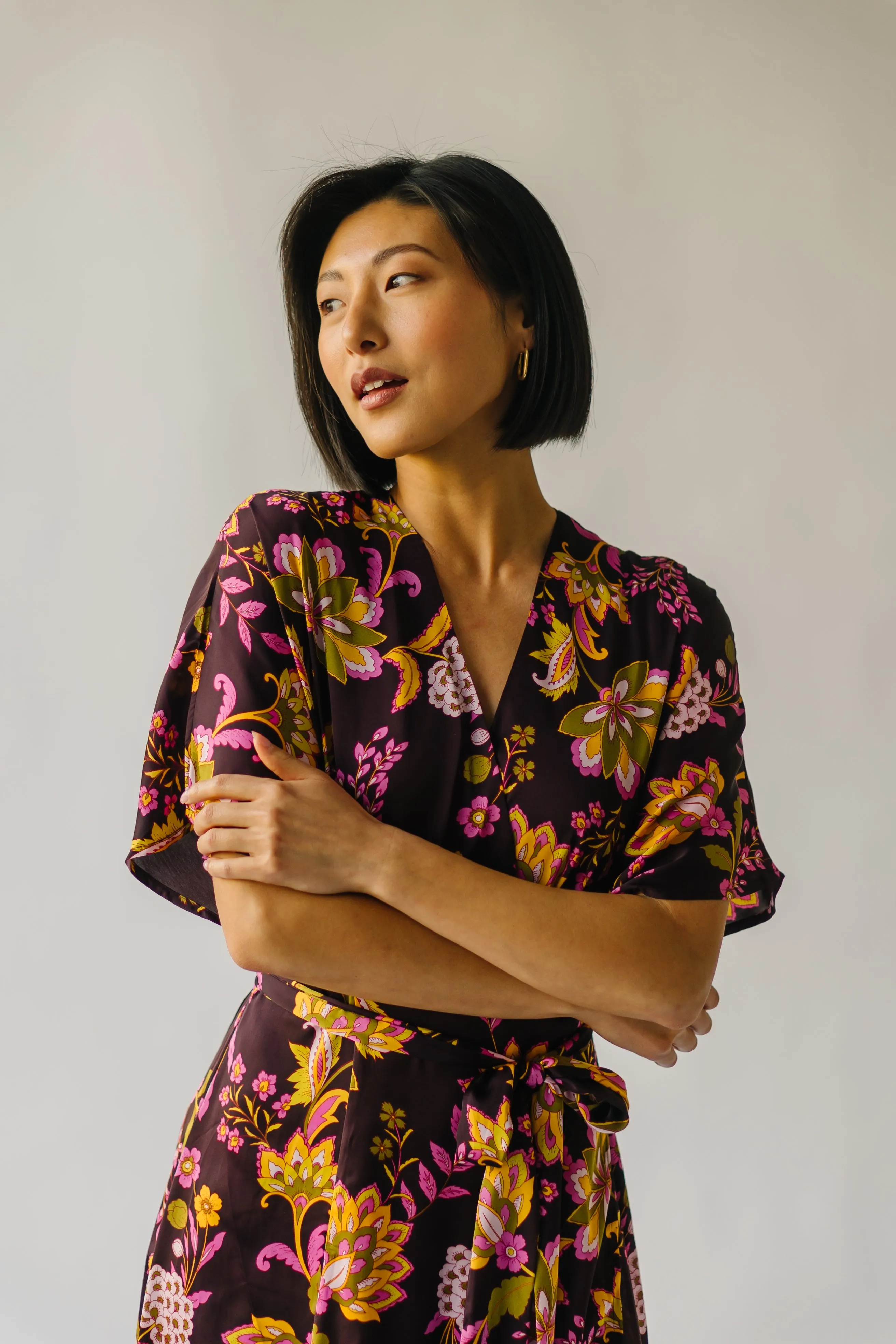 The Bulloch Wrap Midi Dress in Fig Blossom