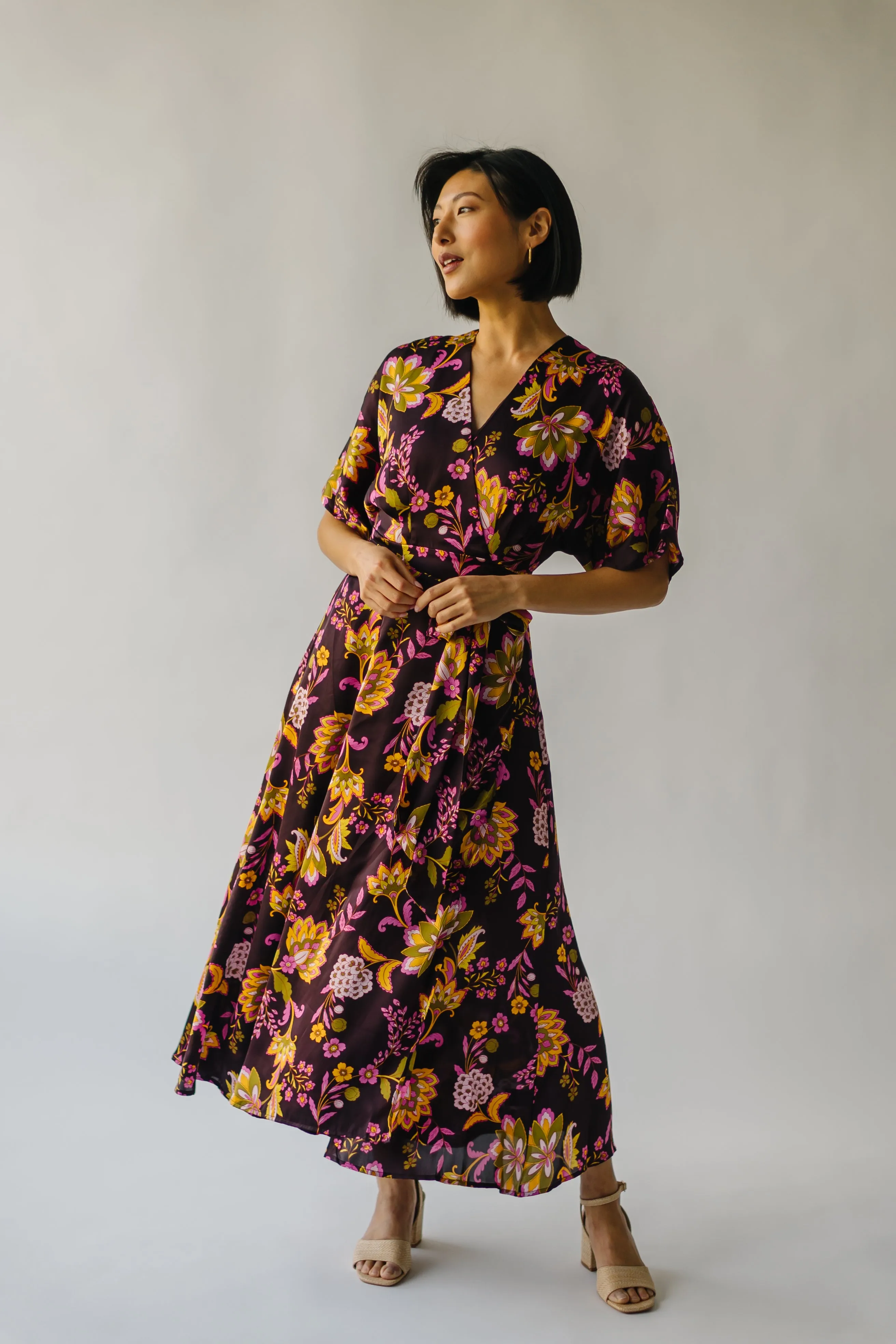 The Bulloch Wrap Midi Dress in Fig Blossom