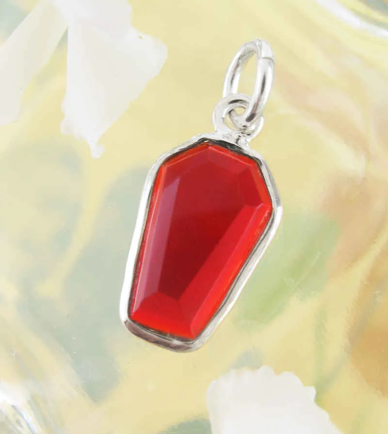 Tiny Red Garnet Coffin Charm