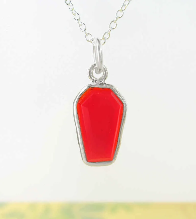 Tiny Red Garnet Coffin Charm