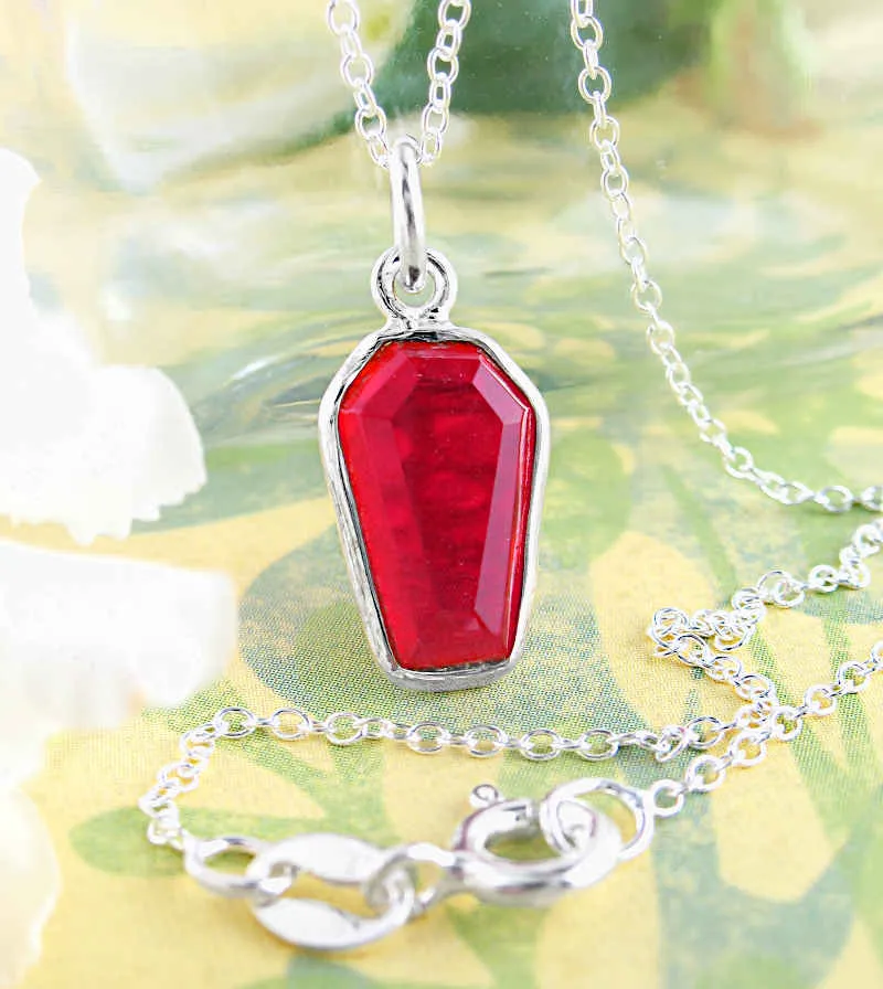 Tiny Red Garnet Coffin Charm