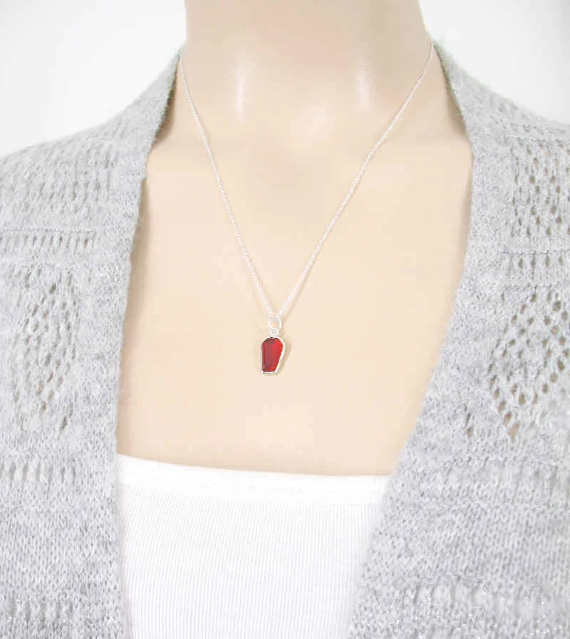 Tiny Red Garnet Coffin Charm