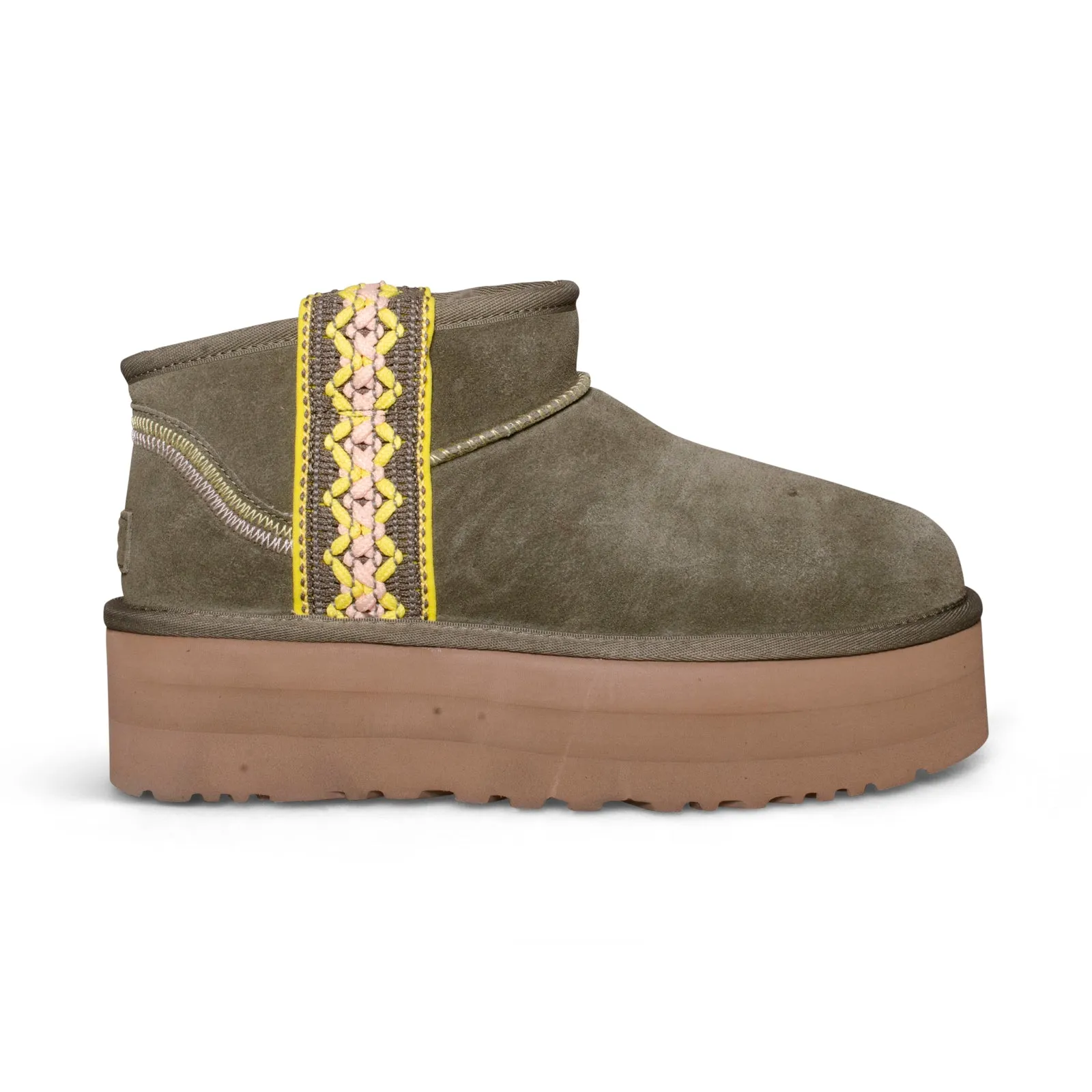 UGG Classic Ultra Mini Braid Platform Burnt Olive Boots - Women's