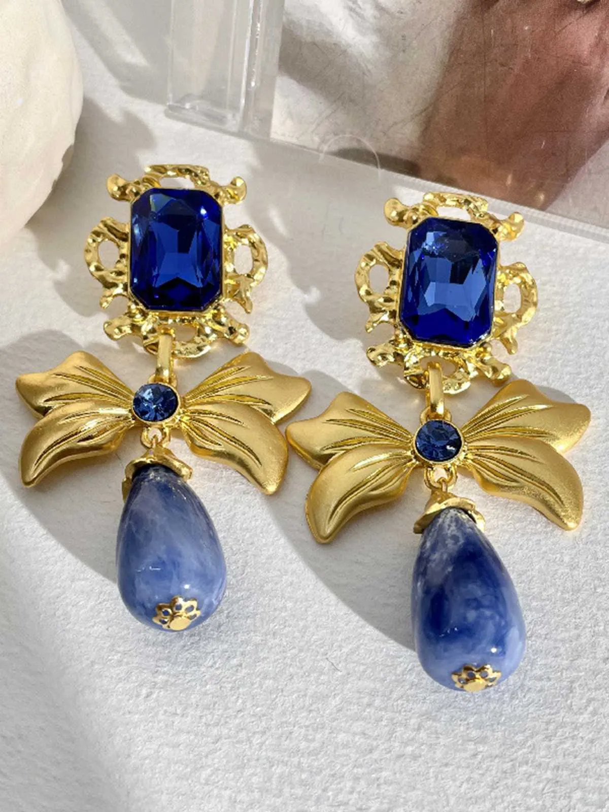 Vintage Bow Blue Gemstone Earrings