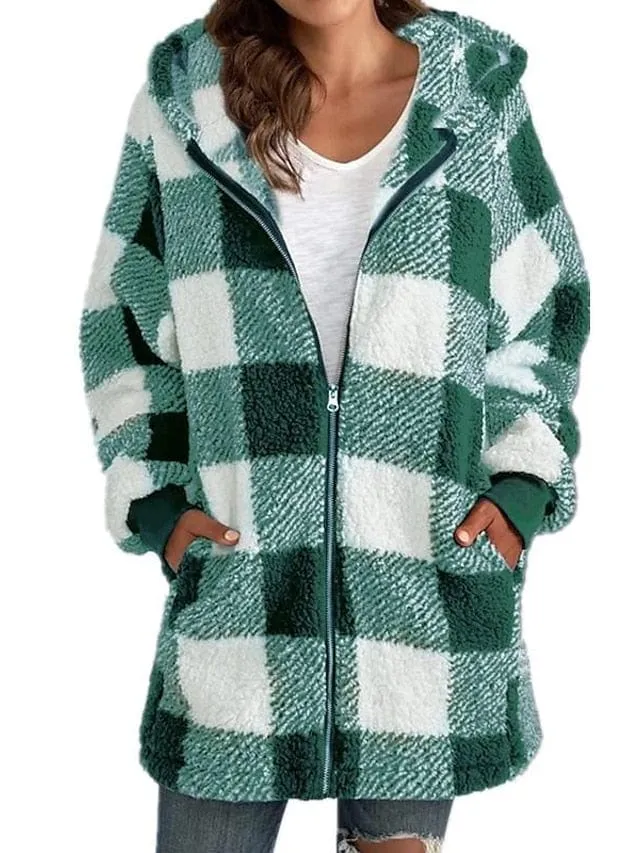 Vintage Plaid Zip Up Hoodie Sweatshirt for Women