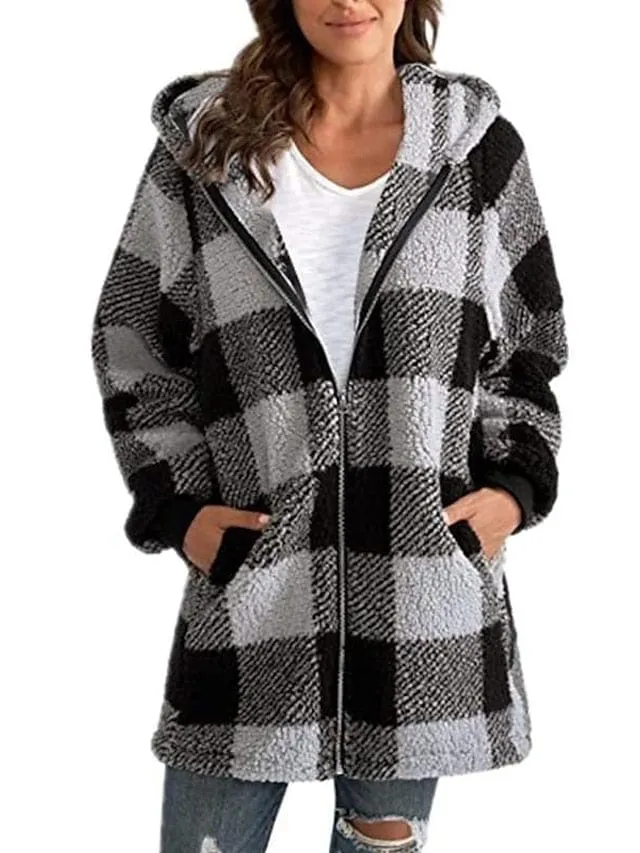 Vintage Plaid Zip Up Hoodie Sweatshirt for Women