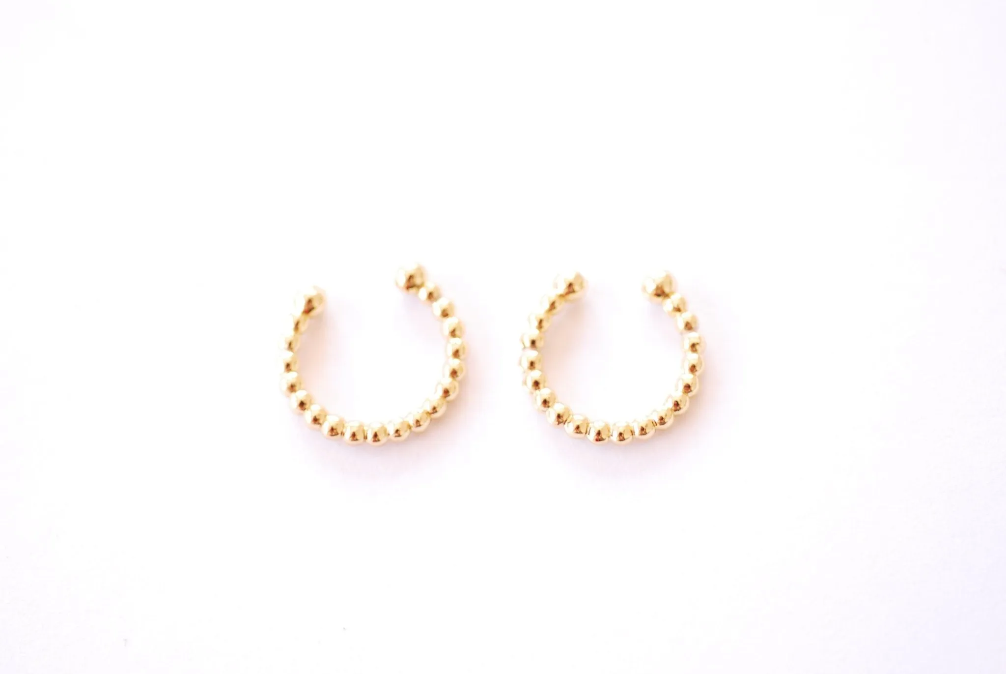 Wholesale Beaded Round Huggie Earrings | 16K Gold Plated over Brass | Circle Dangle Cuff Wrap Hoop Punk B329