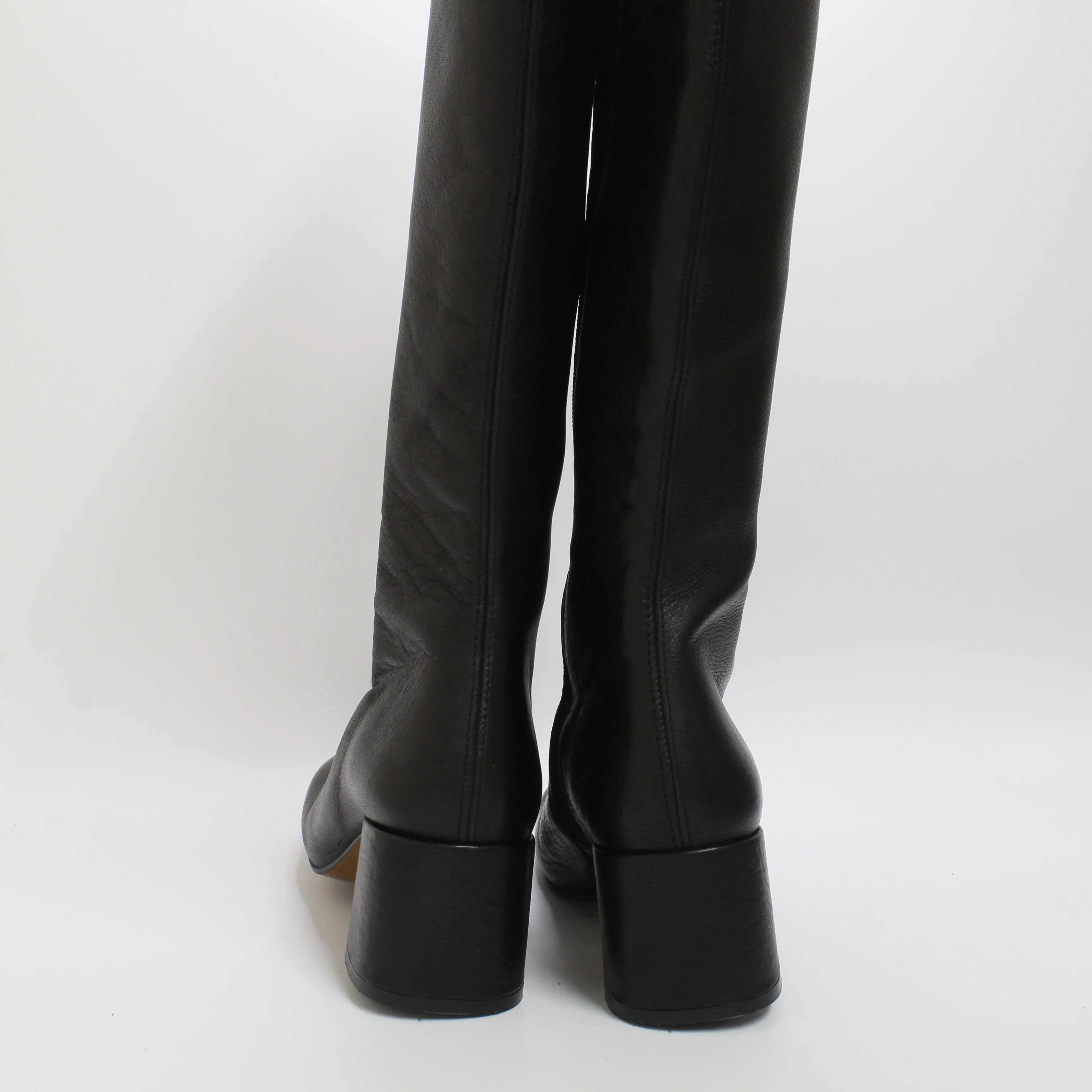 Womens Office Kaya Block Heel Knee Boots Black Leather