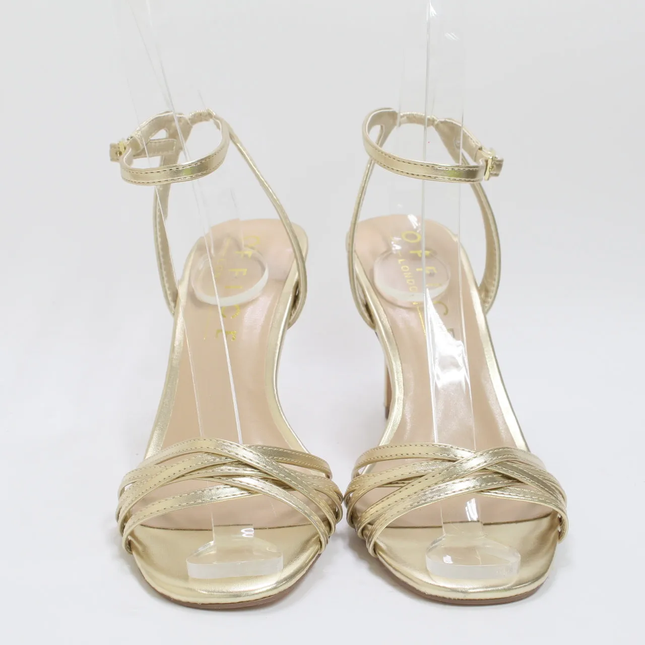 Womens Office Moon Strappy Two Part Heels Gold