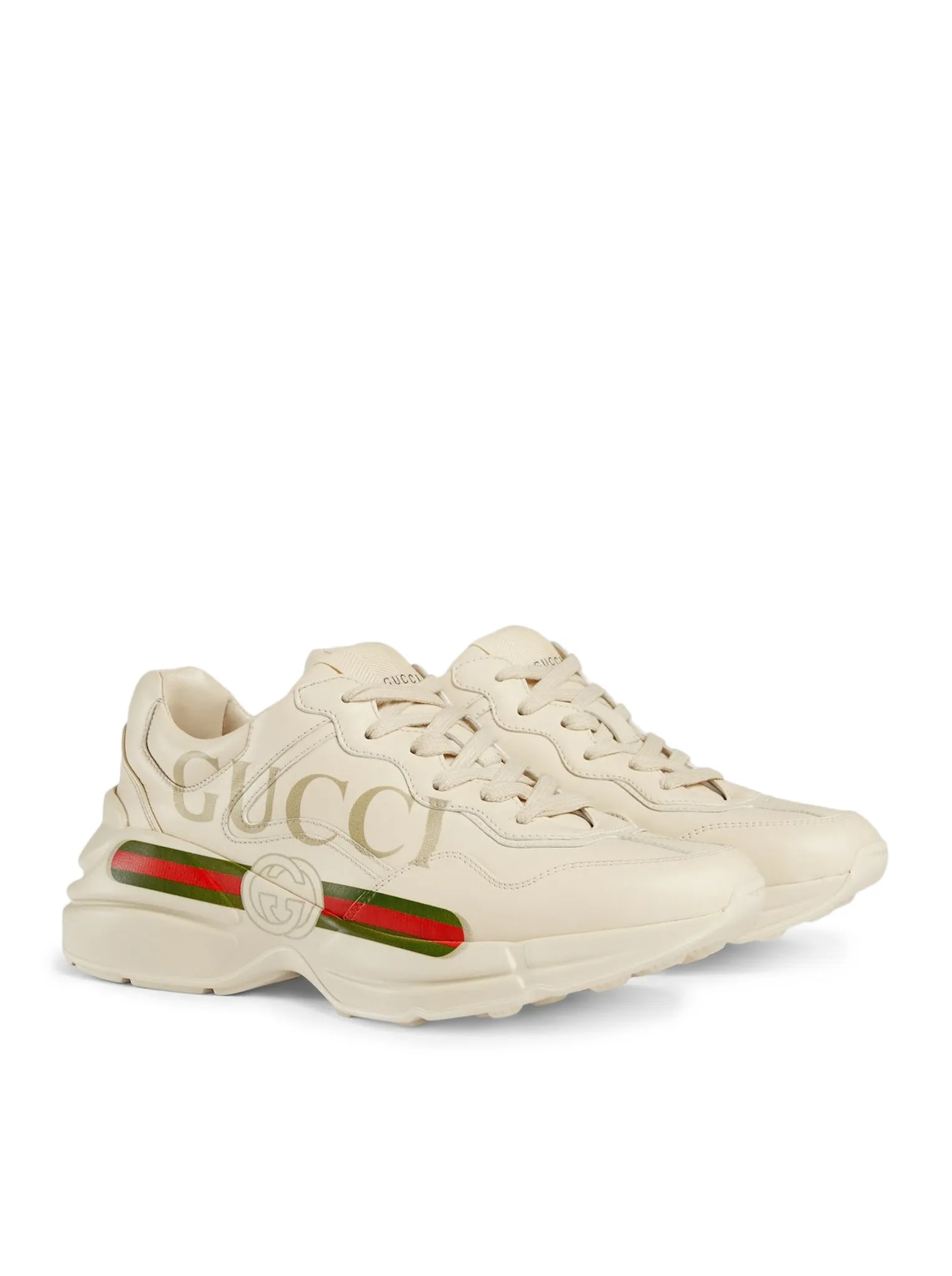 WOMEN`S RHYTON SNEAKERS IN LEATHER WITH GUCCI LOGO