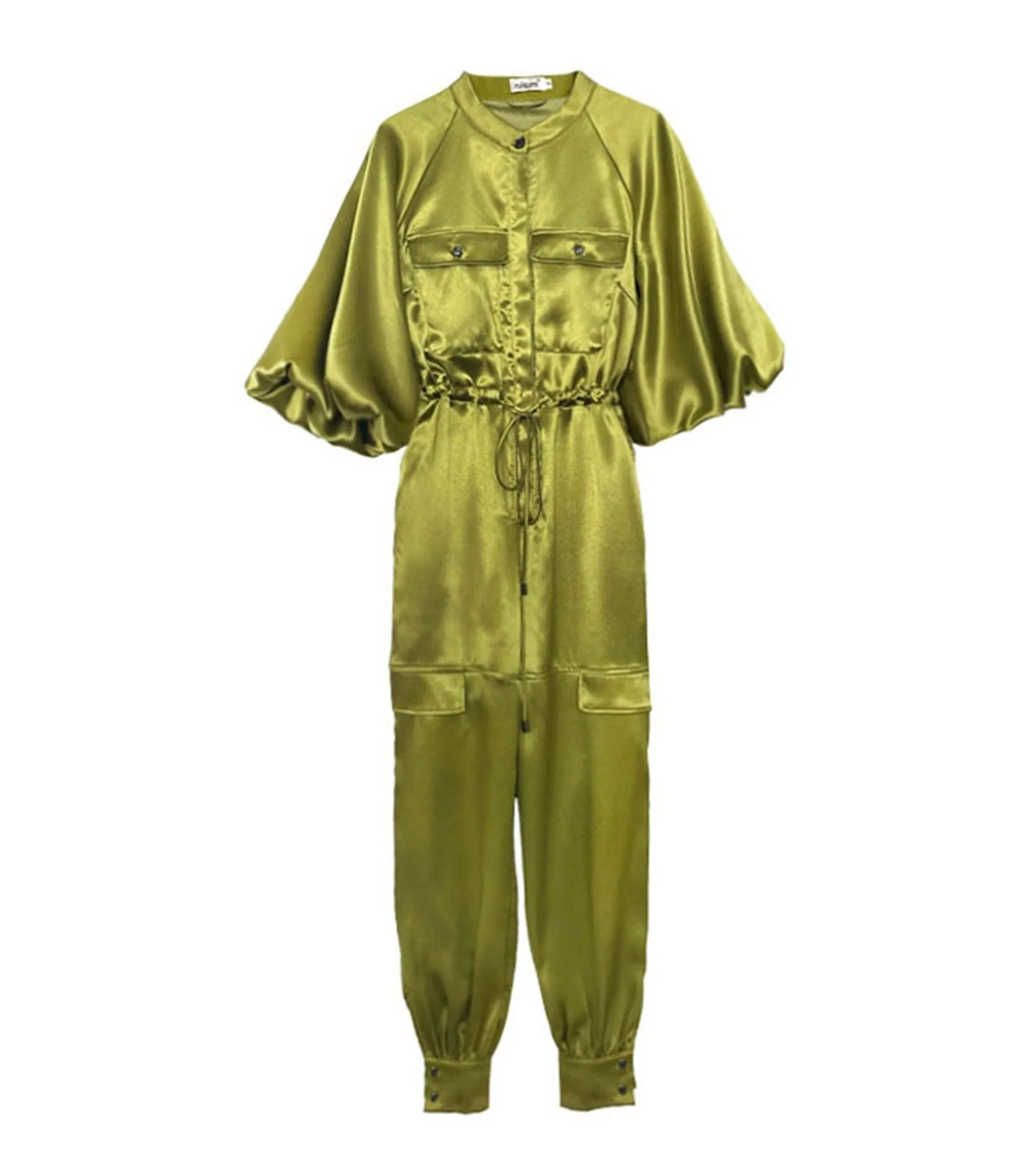 Women's Satin Jumpsuit,Green Overall,High-waist jumpsuit,loose lantern-sleeved Rompers,Green Jumpsuit,Gold Jumpsuit,Causal Loose jumpsuit