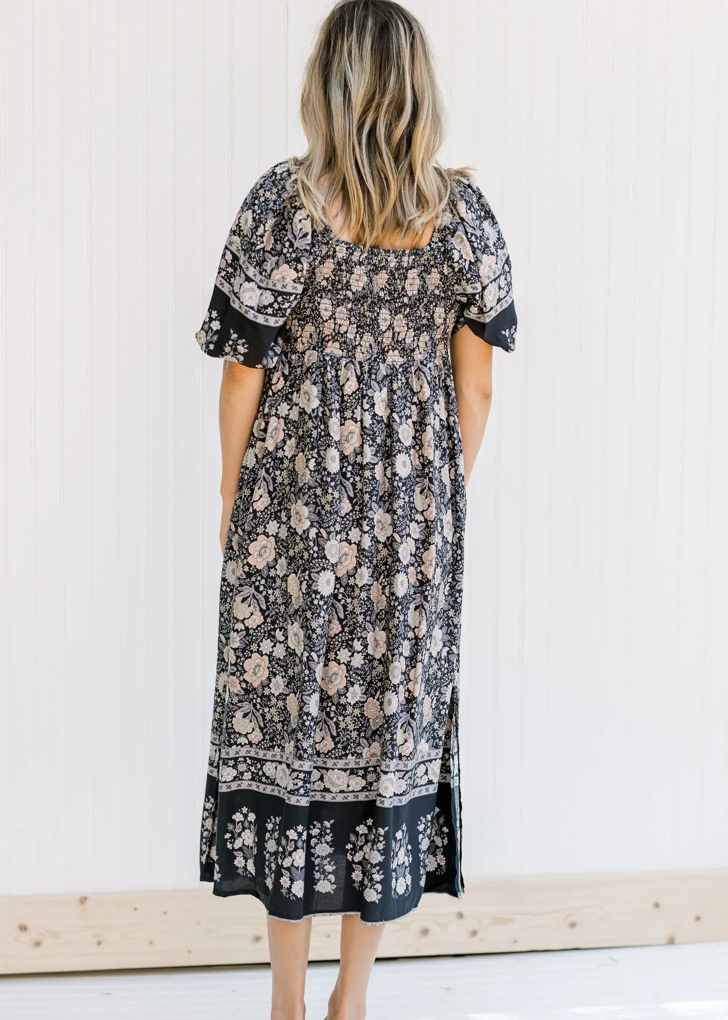 X Border Print Navy Dress