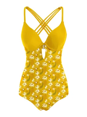 Yellow 1950s Daisy Patchwork Swimsuit