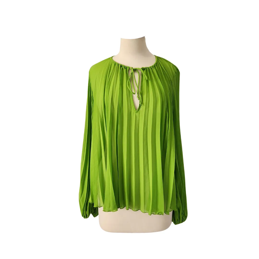 ZARA Parrot Green Loose Fit Sheer Blouse | Pre Loved |